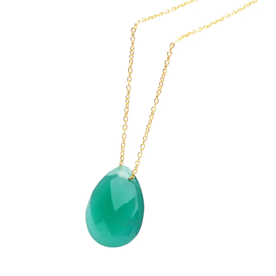 Natural Green Onyx Faceted 18-Inch Sterling Silver Gold