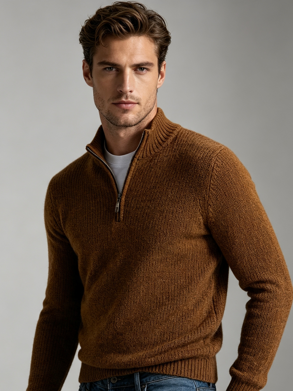 Men's Half-Zip Knitted Sweater — 7 Colours — Oversized Fit