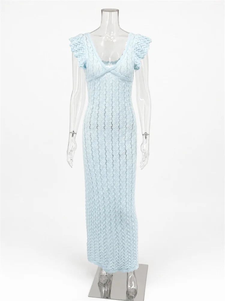 Light Blue Crochet Maxi Dress - Ruffle
Sleeves
