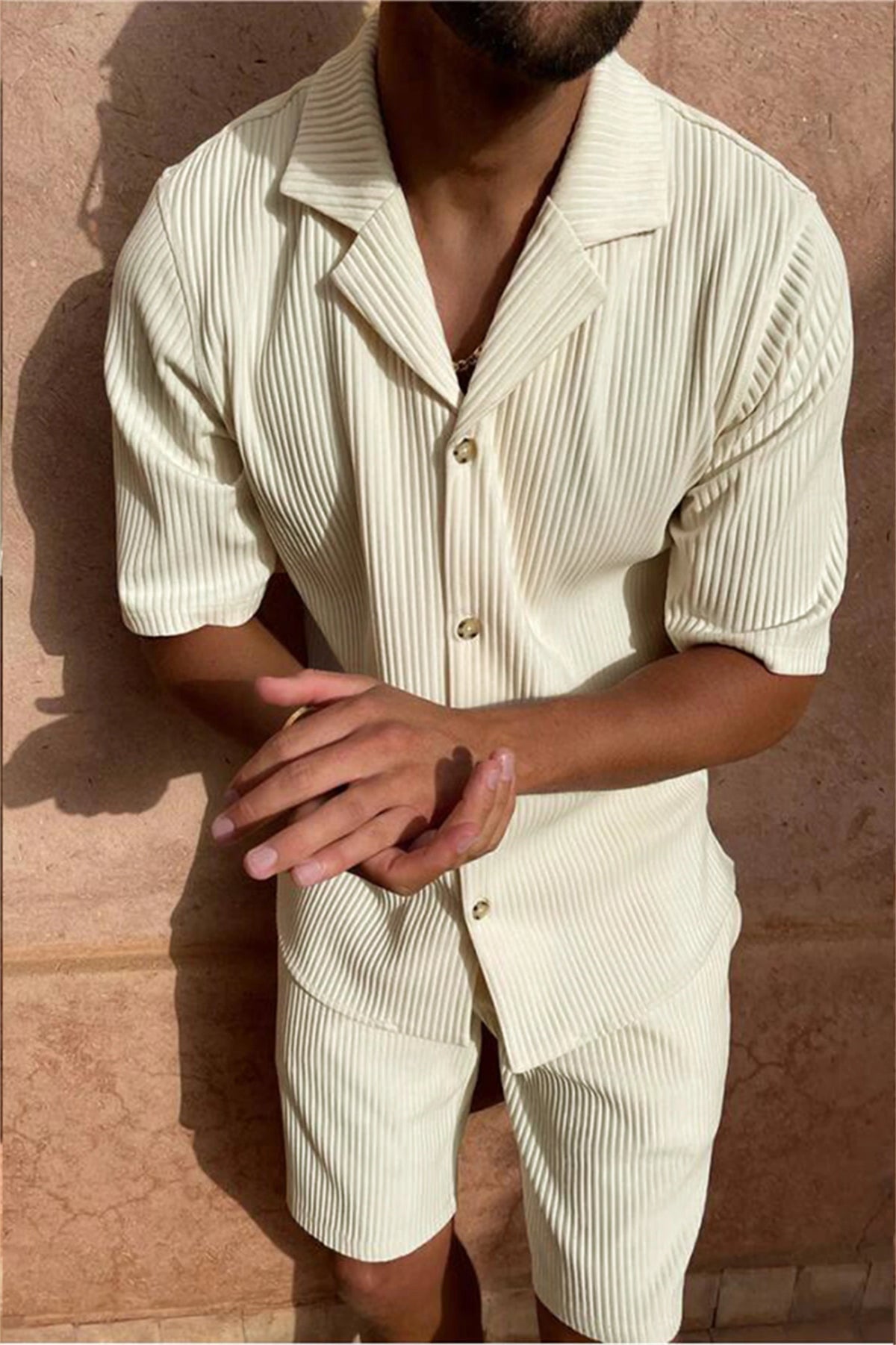 Casual Button-Up Shirt & Matching Bottoms — Multi-Colour