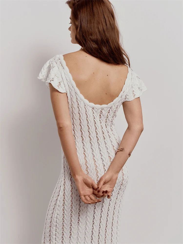 Light Blue Crochet Maxi Dress - Ruffle
Sleeves