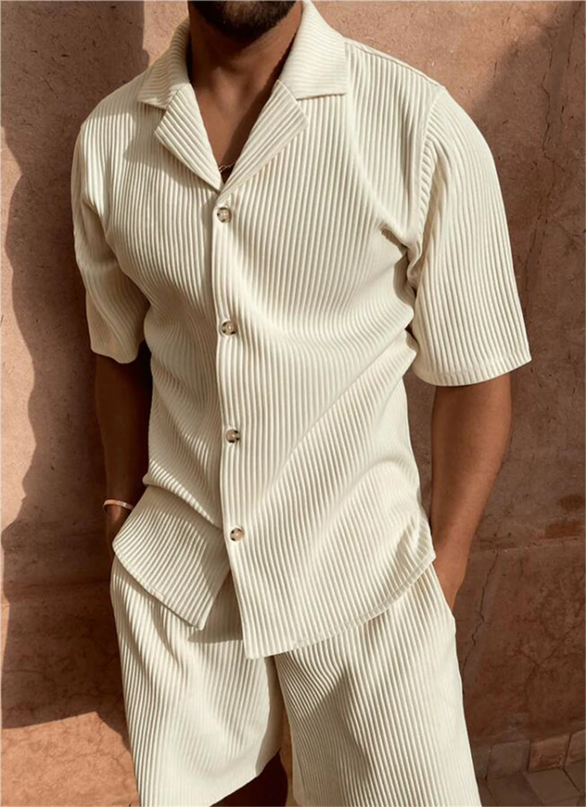 Casual Button-Up Shirt & Matching Bottoms — Multi-Colour