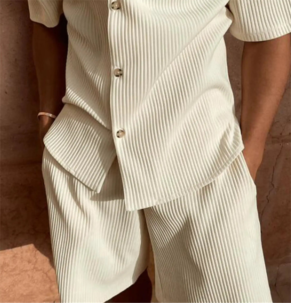 Casual Button-Up Shirt & Matching Bottoms — Multi-Colour