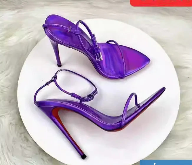 European Station 12cm Pointed Buckle Strap Thin Strap Sexy Super High Heels Sandals Size 35-46 Thin Heel Fashion Shoes