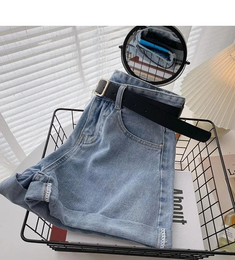 Korean Summer Wide Leg High Waist Denim Shorts