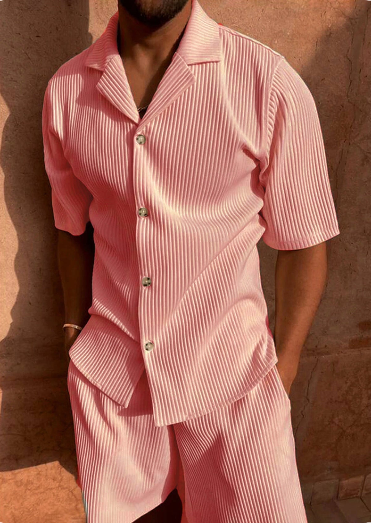 Casual Button-Up Shirt & Matching Bottoms — Multi-Colour
