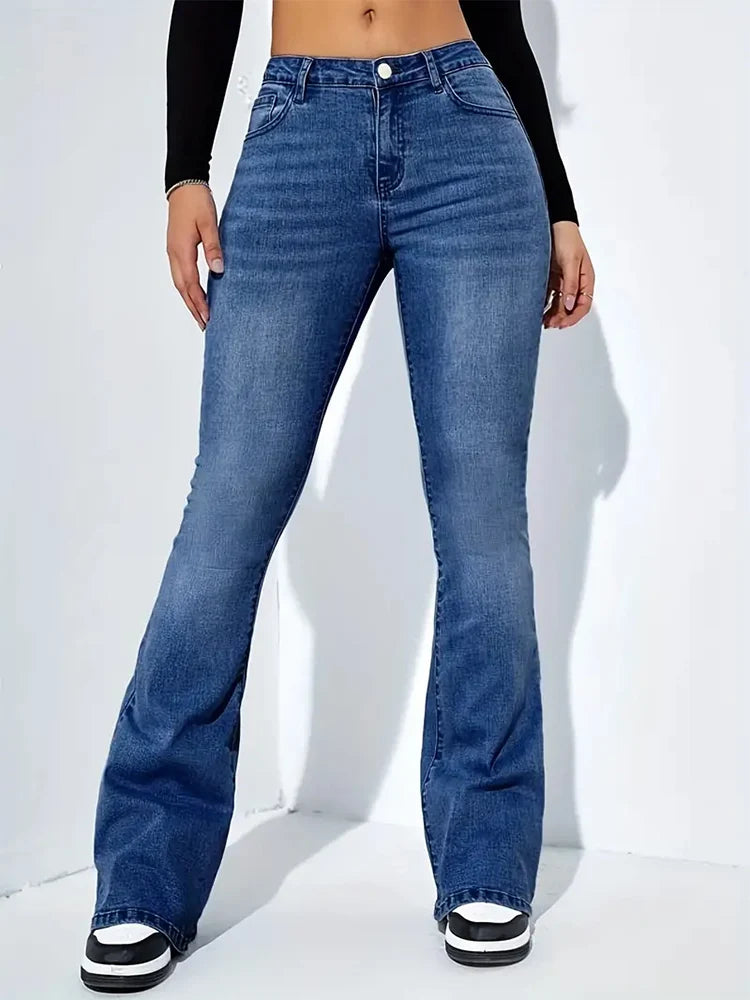 High-Waisted Flare Jeans — Classic
Stretch Denim
