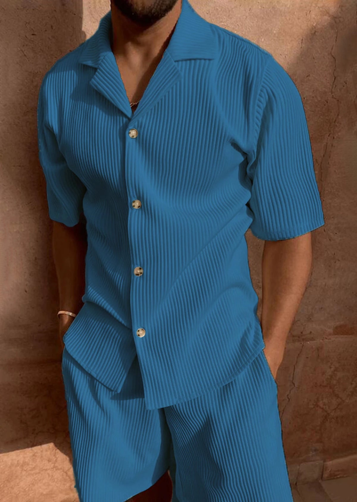 Casual Button-Up Shirt & Matching Bottoms — Multi-Colour