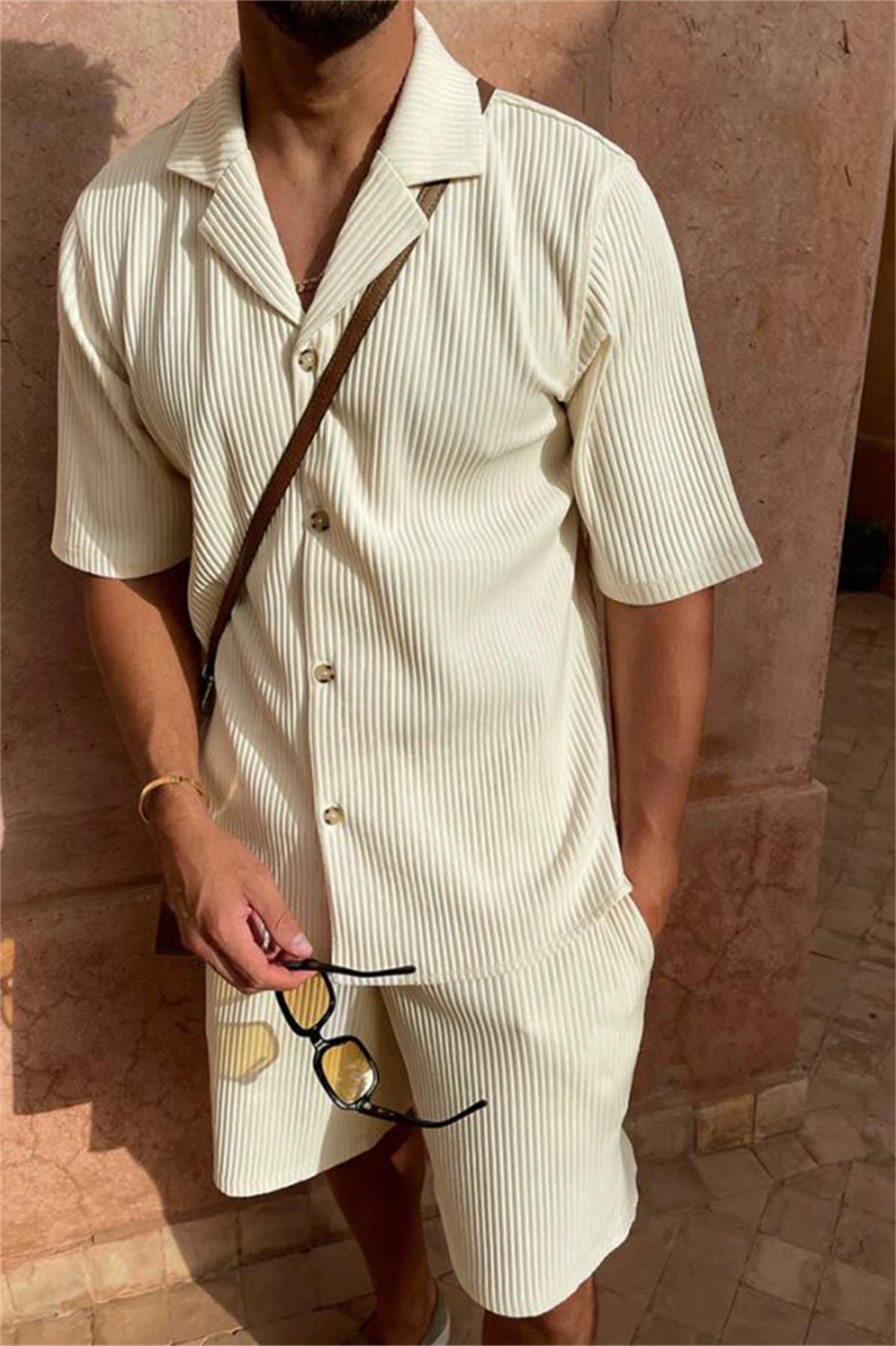 Casual Button-Up Shirt & Matching Bottoms — Multi-Colour