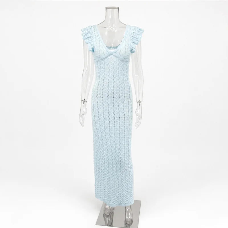 Light Blue Crochet Maxi Dress - Ruffle
Sleeves