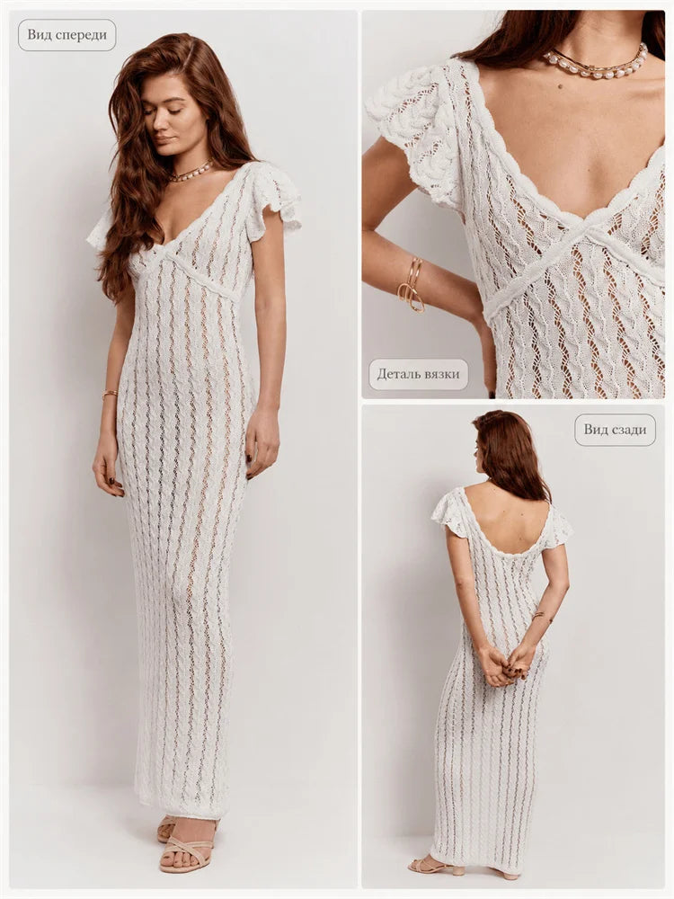 Light Blue Crochet Maxi Dress - Ruffle
Sleeves