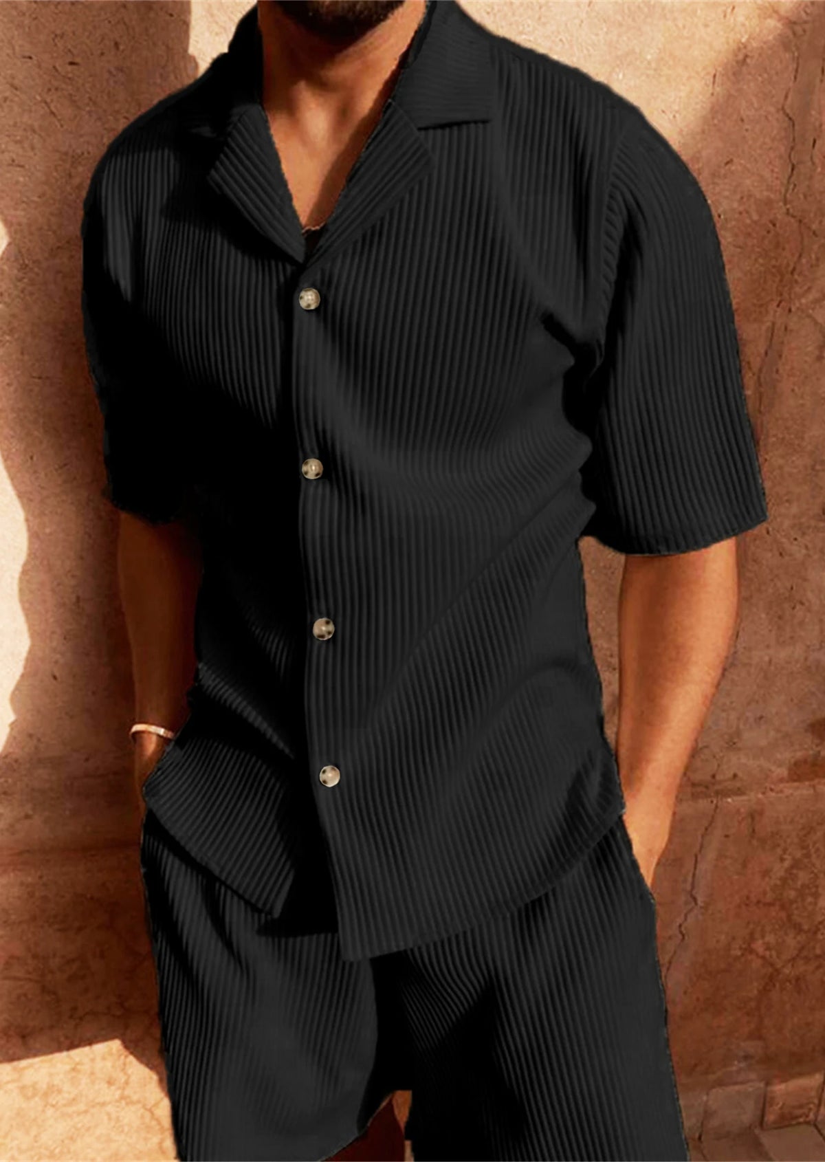 Casual Button-Up Shirt & Matching Bottoms — Multi-Colour