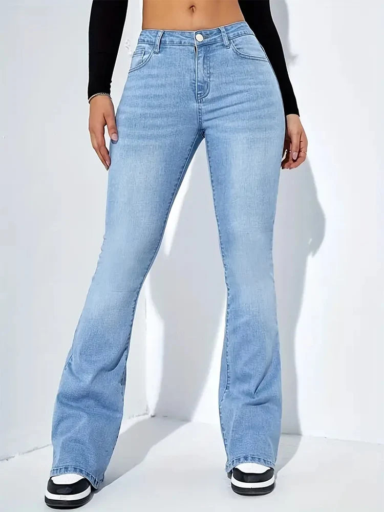 High-Waisted Flare Jeans — Classic
Stretch Denim